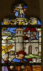 Vitrail représentant Sainte Marie-Madeleine : Comte et Comtesse de Provence avec le Saint